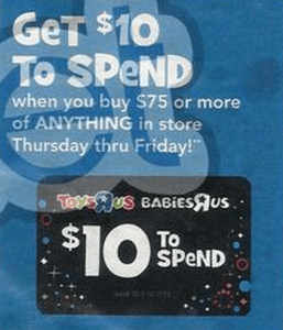 Toys R US Black Friday $10 Gift Card
